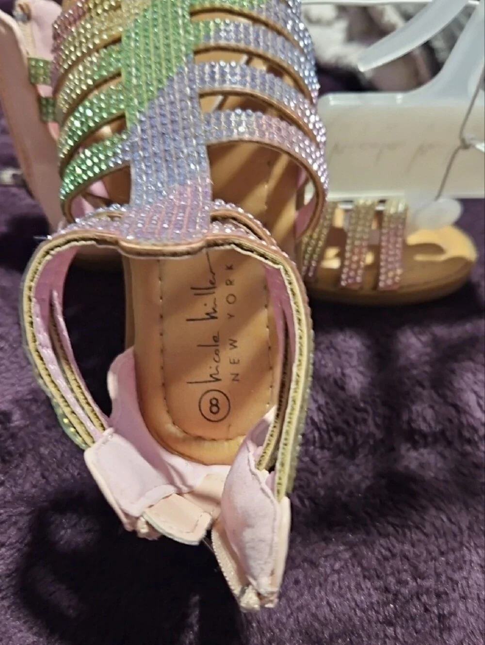 Nicole Miller Pastel Rhinestone Strappy Girls Sandals